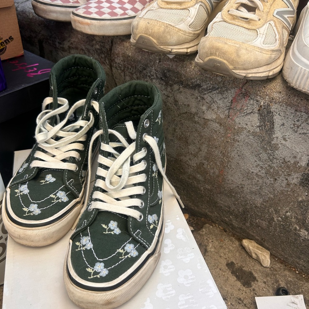 Vans Green Floral High-Top Sneakers